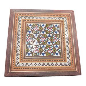 Moorish Handcrafted Mosaic Decorative Marquetry Trinket Box 5” Square Vintage
